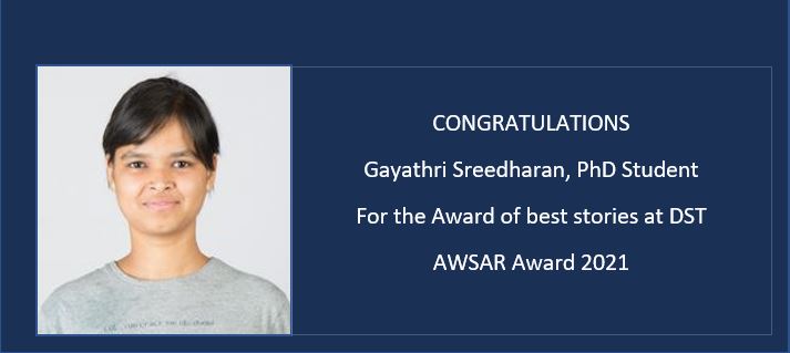 Best Research Story Award from DST AWSAR 2021 