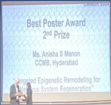 Congratulations Anisha S Menon for the second prize in poster presentation at the Cellular and Molecular Mechanisms of Development and Regeneration 2024 conference held at Shiv Nadar University